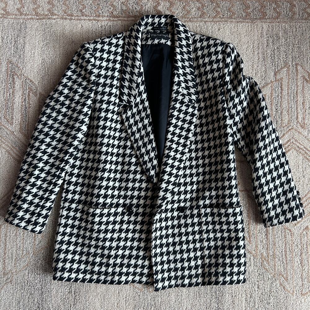 Vintage Academia Houndstooth Wool Oversized Blazer Women 12 Giorgio Sant'Angelo